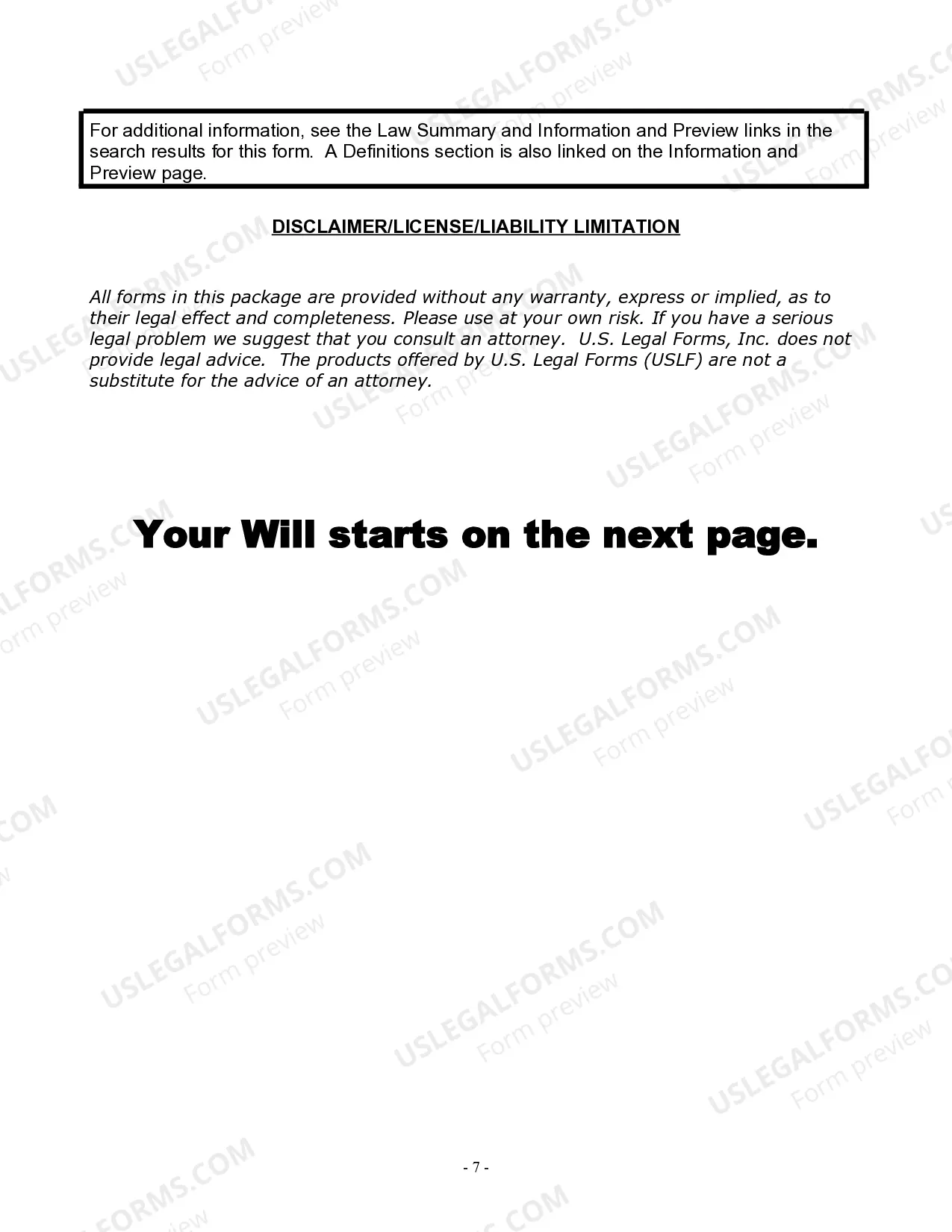 Preview Last Will and Testament for Widow or Widower with Minor Children