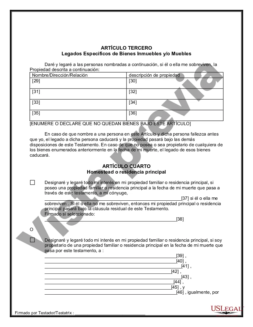 Preview Formulario Legal de Última Voluntad y Testamento para Persona Divorciada y Recasada con Hijos Míos, Tuyos y Nuestros