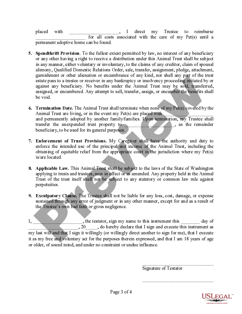 Preview Codicil to Will Form for Amending Your Will - Testamentary Pet Trust