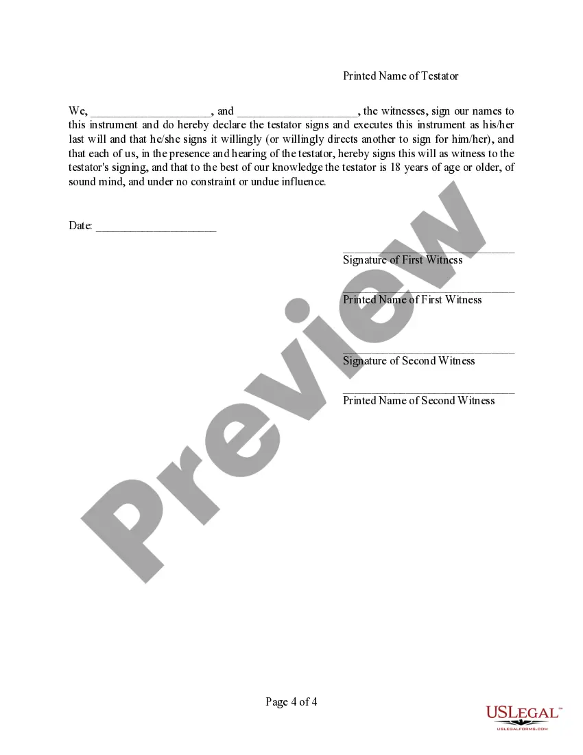 Preview Codicil to Will Form for Amending Your Will - Testamentary Pet Trust