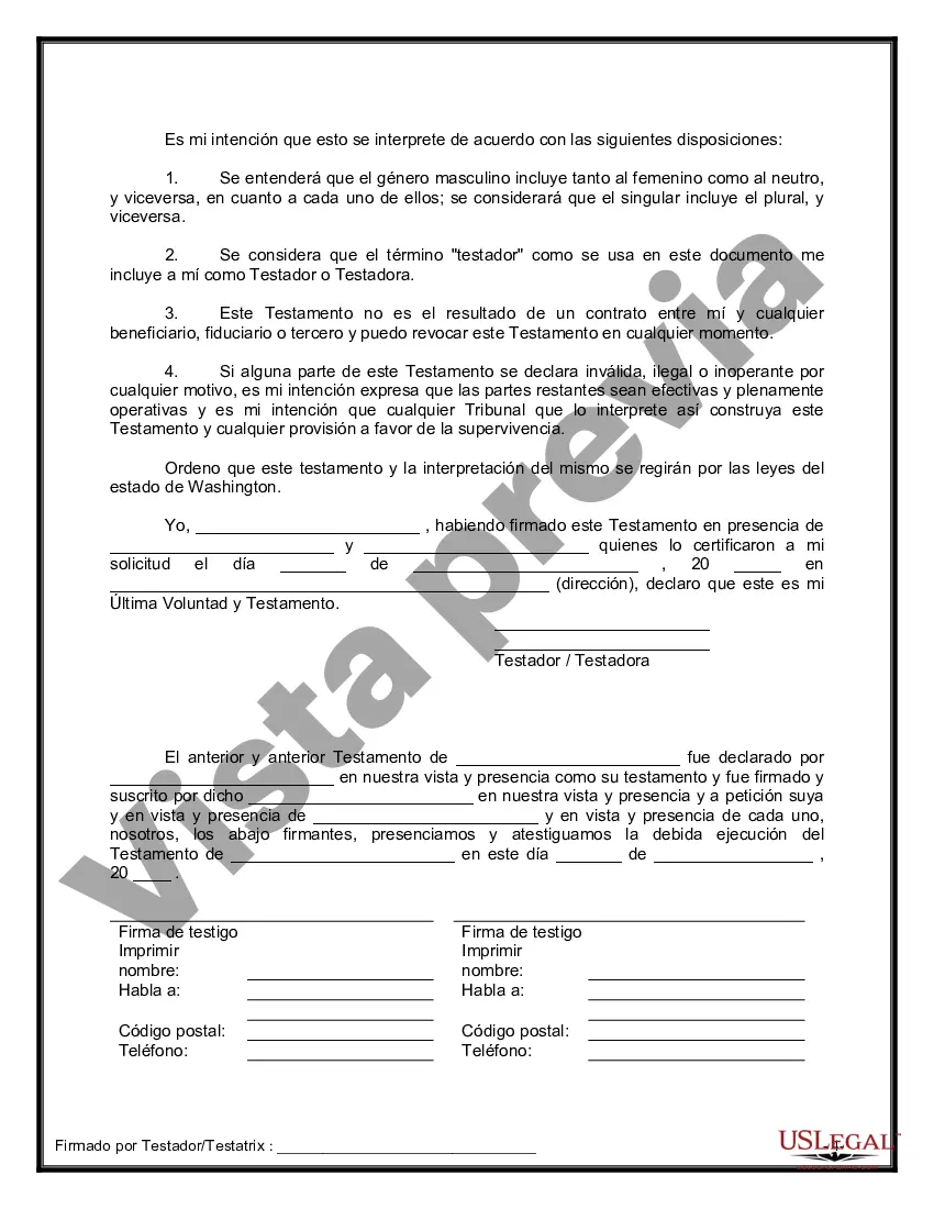 Preview Último testamento legal y formulario de testamento con todos los bienes en fideicomiso llamado testamento invertido