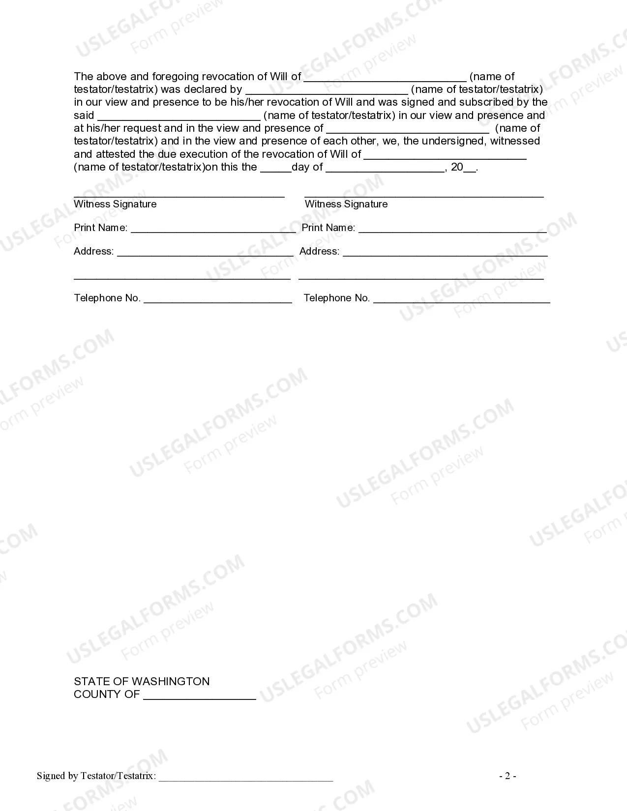 Preview Written Revocation of Will