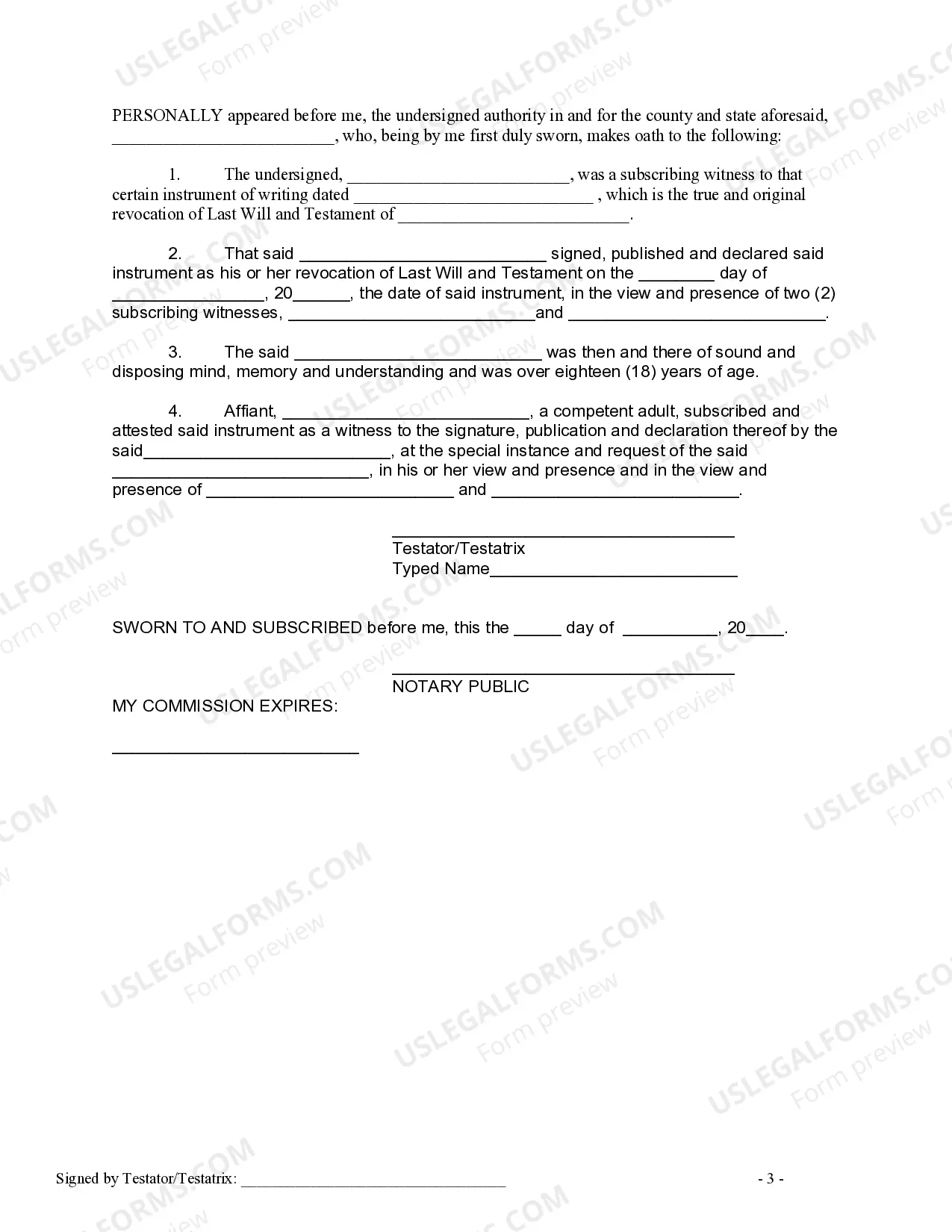 Preview Written Revocation of Will