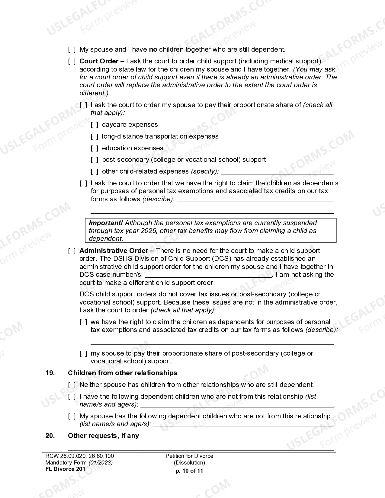 Preview Petition for Dissolution of Marriage with or without children