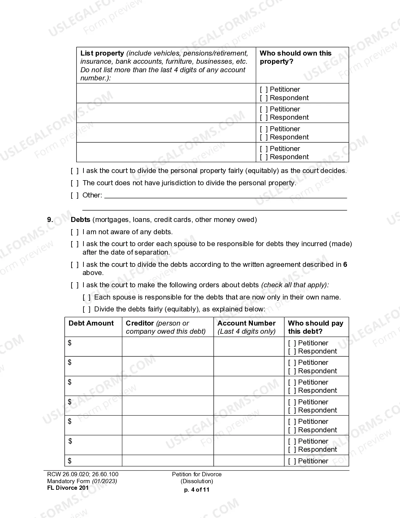 Preview Petition for Dissolution of Marriage with or without children