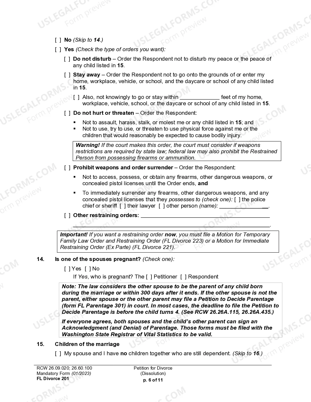 Preview Petition for Dissolution of Marriage with or without children