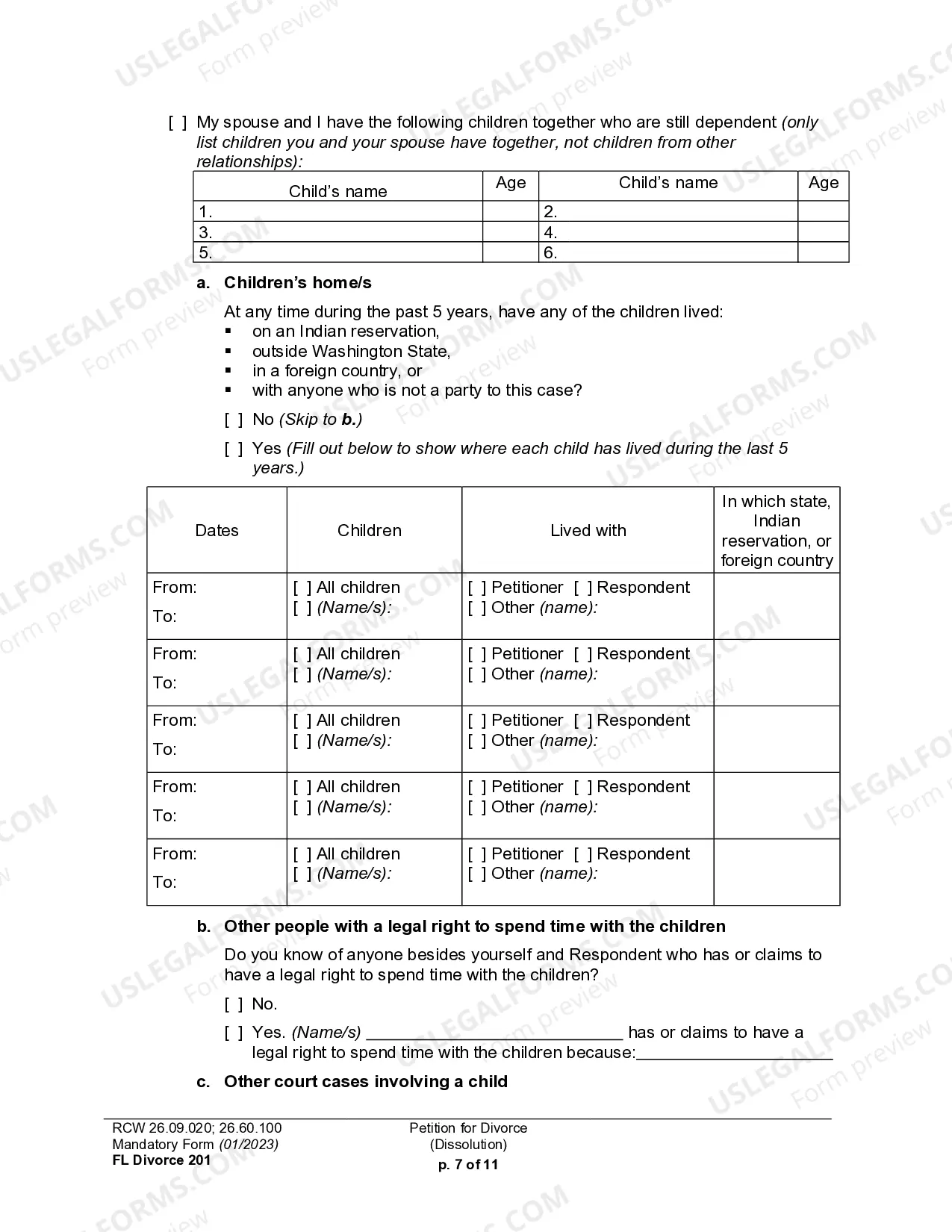 Preview Petition for Dissolution of Marriage with or without children
