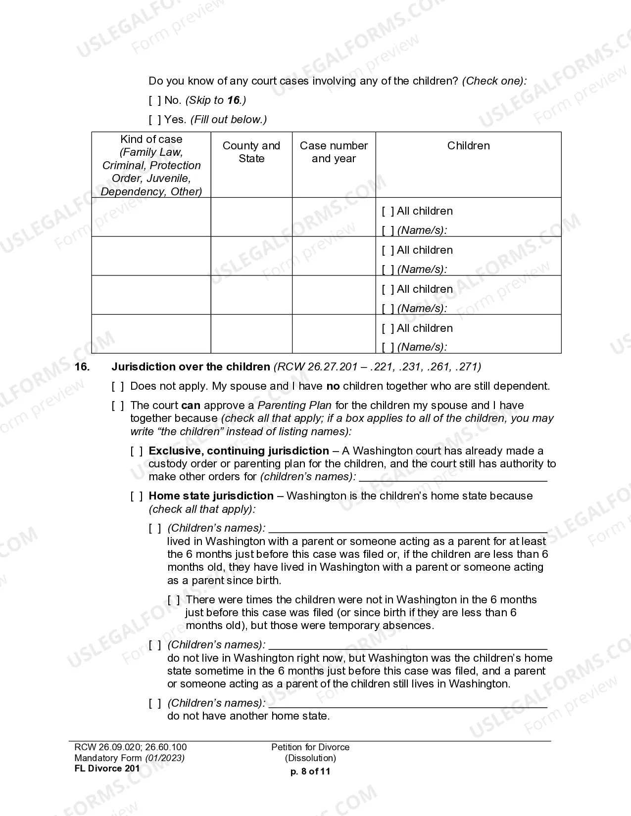 Preview Petition for Dissolution of Marriage with or without children