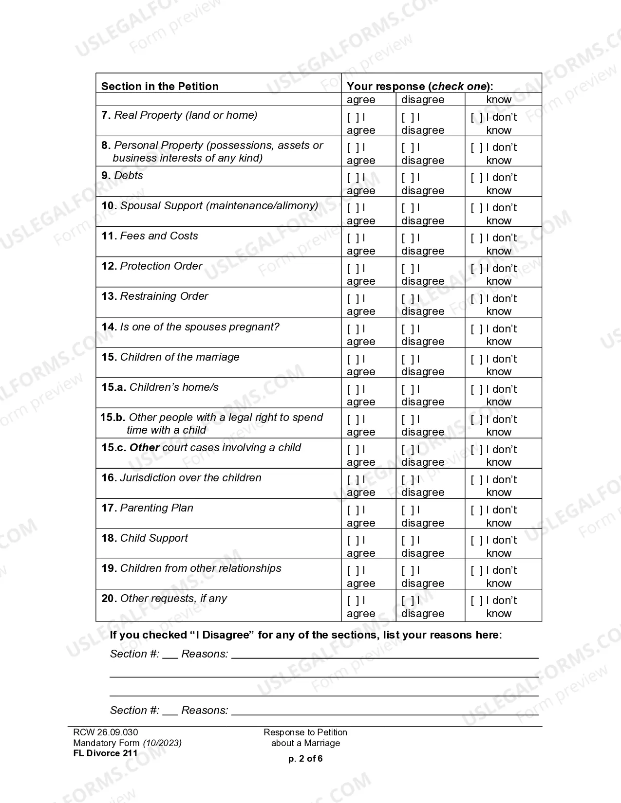 Preview Response to Petition for Dissolution of Marriage