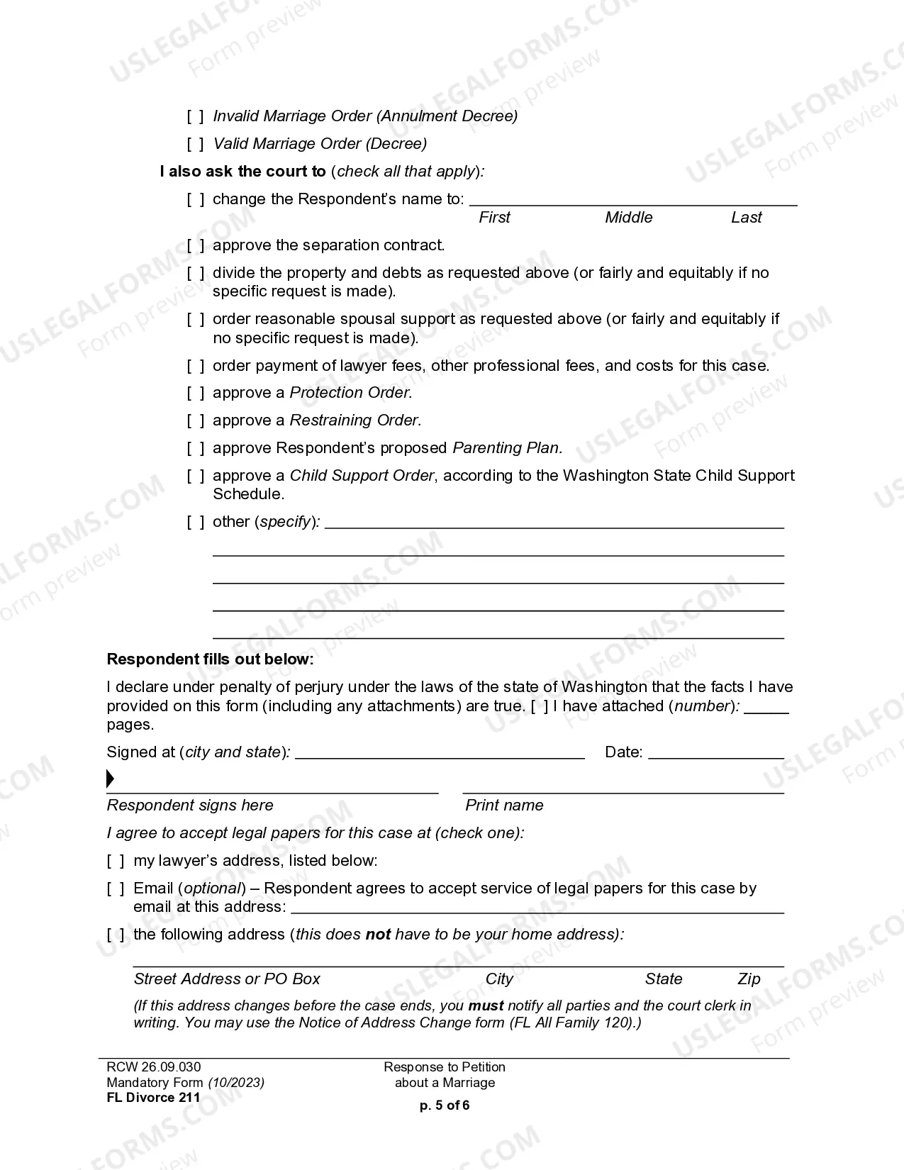 Preview Response to Petition for Dissolution of Marriage