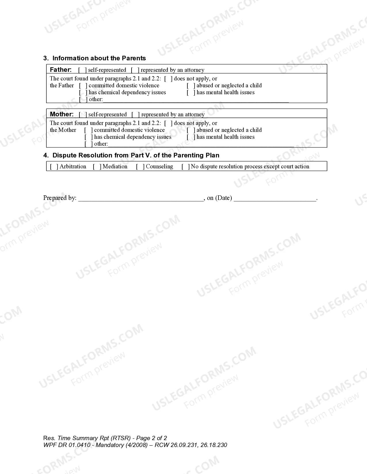 Preview Residential Time Summary Statement
