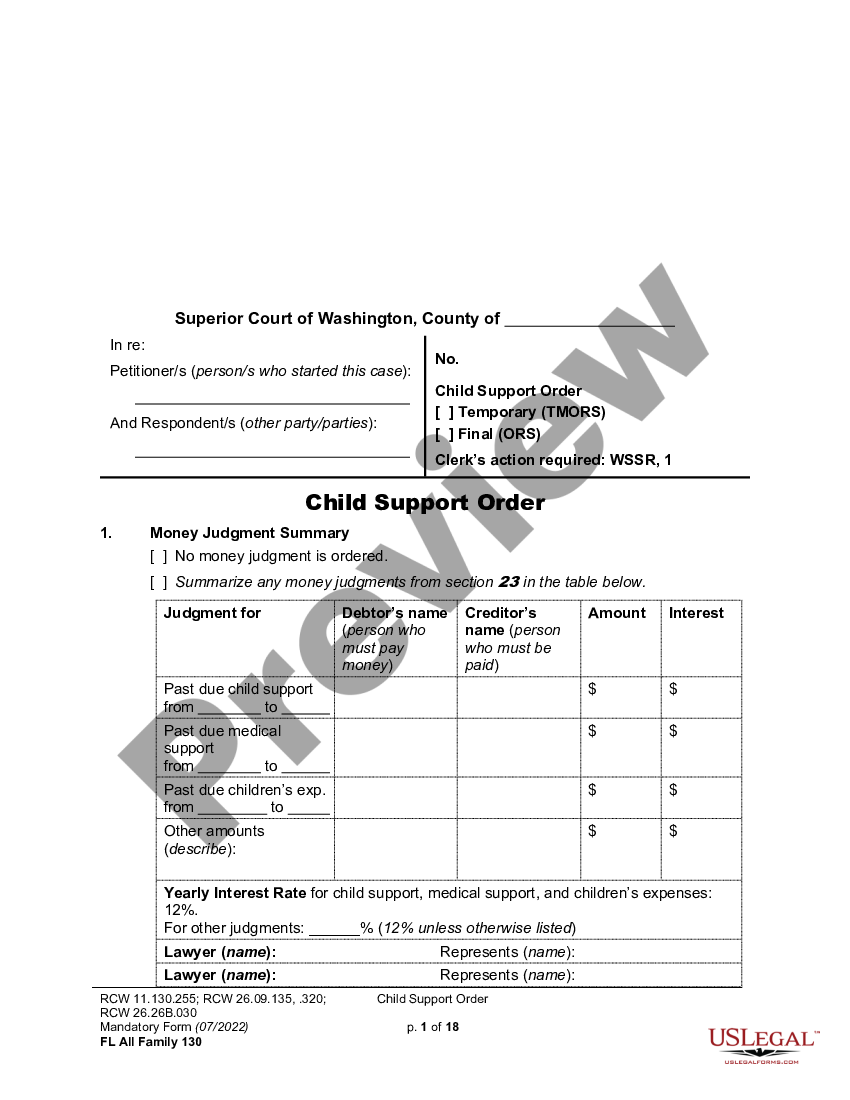 Washington Order of Child Support - Wa Child Support Forms | US Legal Forms