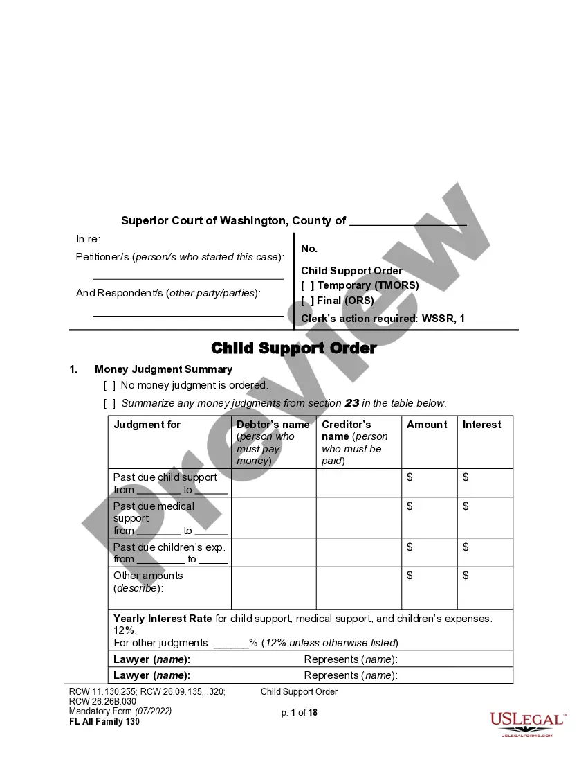 Washington Order of Child Support - Minimum Child Support Payment | US ...