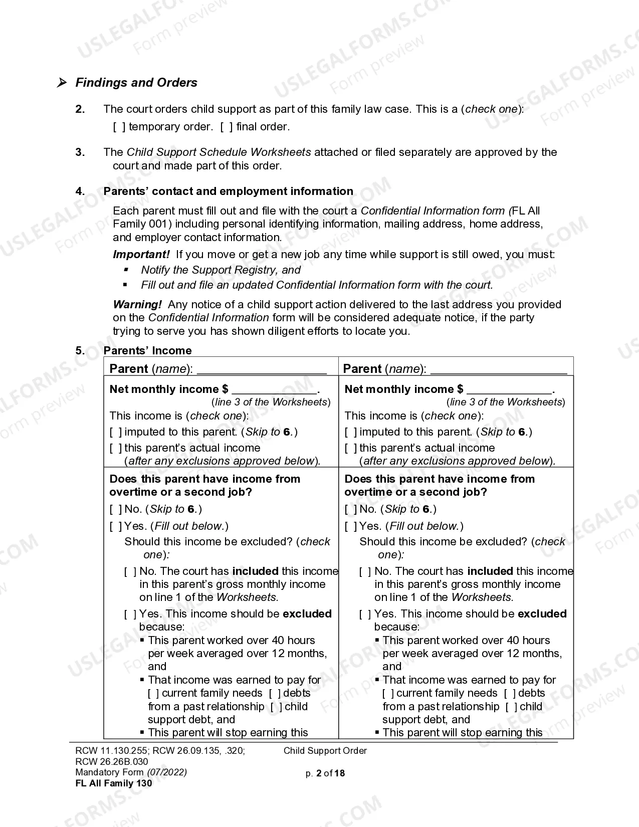 Preview Order of Child Support