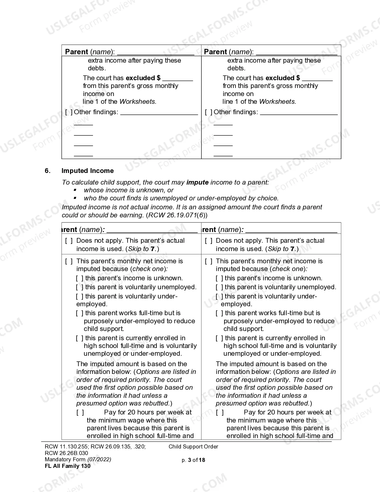 Preview Order of Child Support
