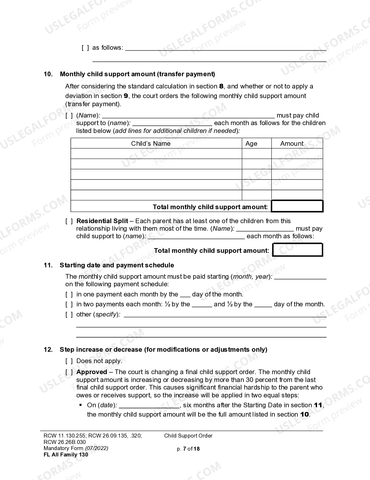 Preview Order of Child Support