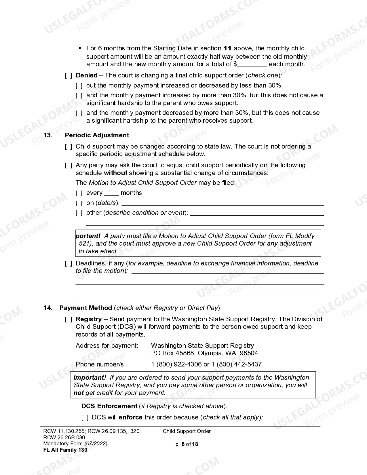 Preview Order of Child Support