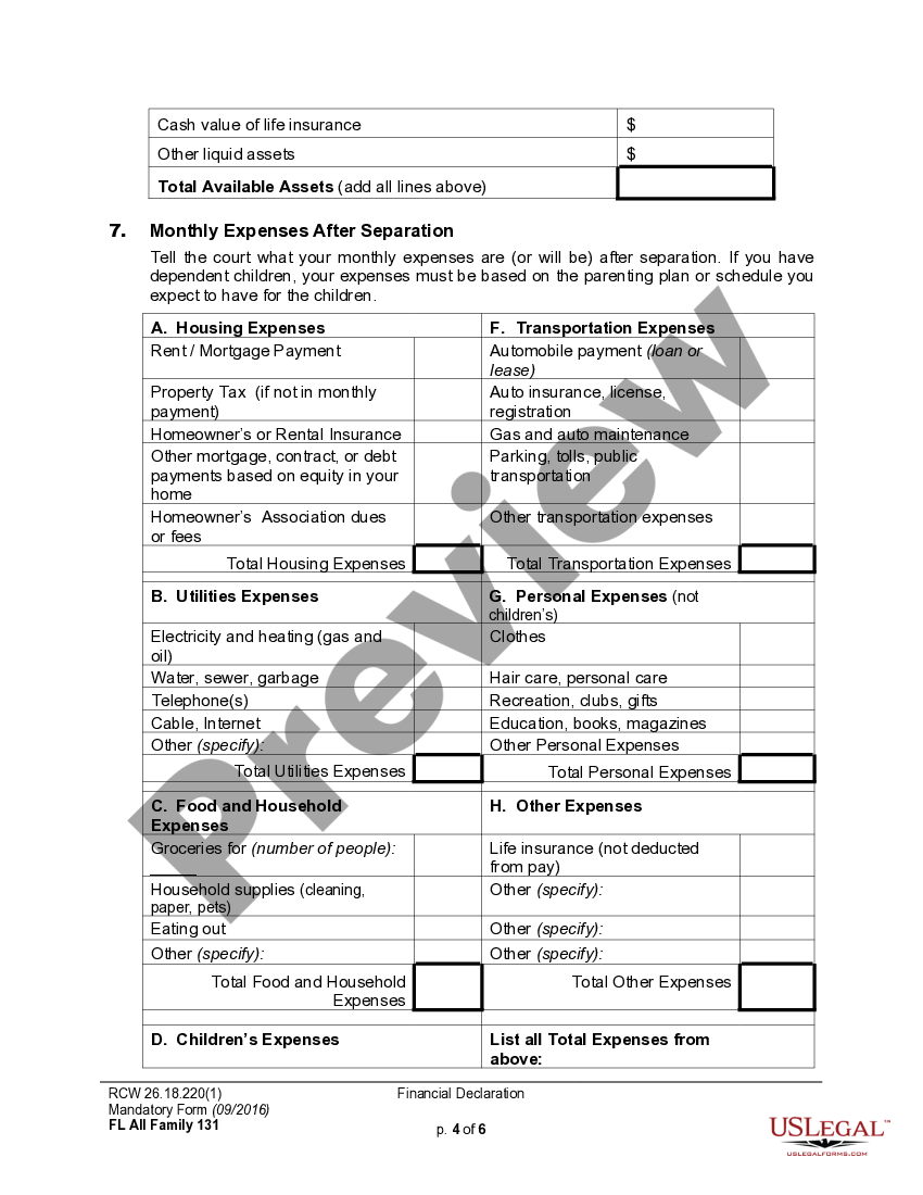 Washington Financial Declaration Financial Declaration Form