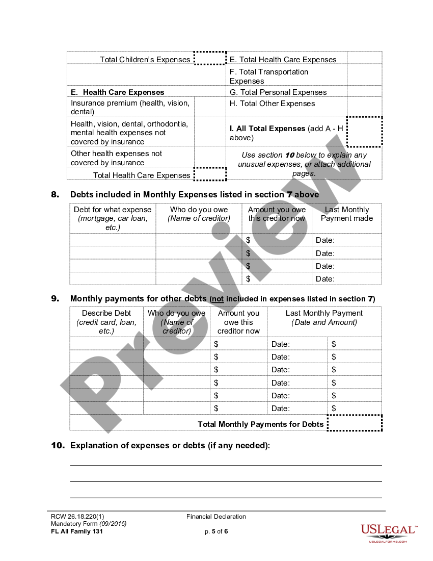 Washington Financial Declaration - Financial Declaration Form ...