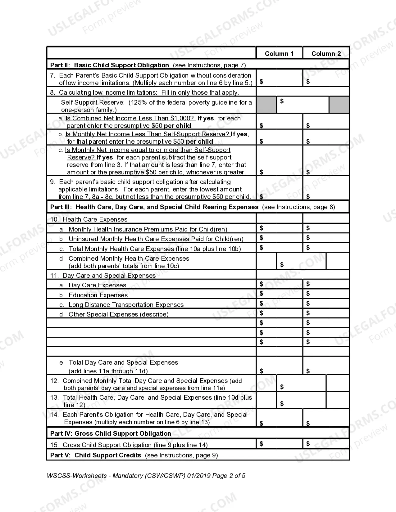 Preview Child Support Worksheets