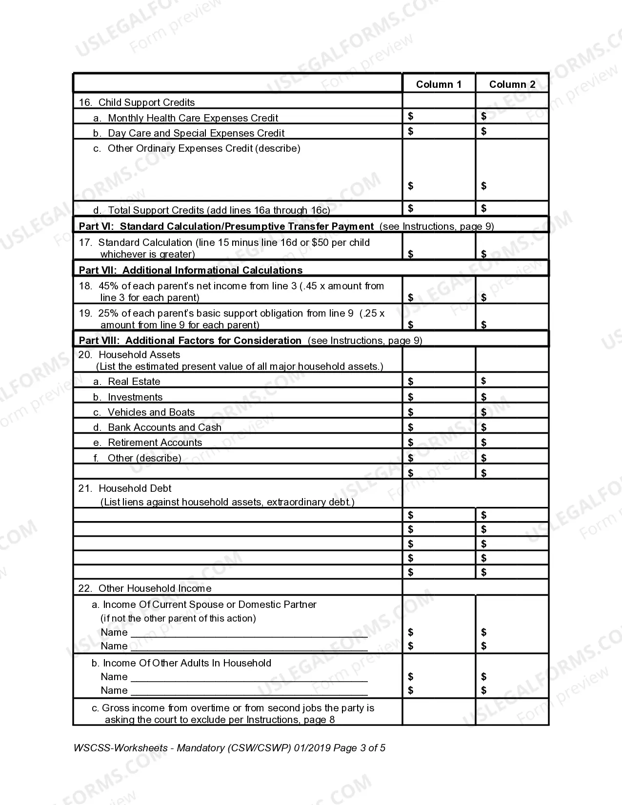 Preview Child Support Worksheets
