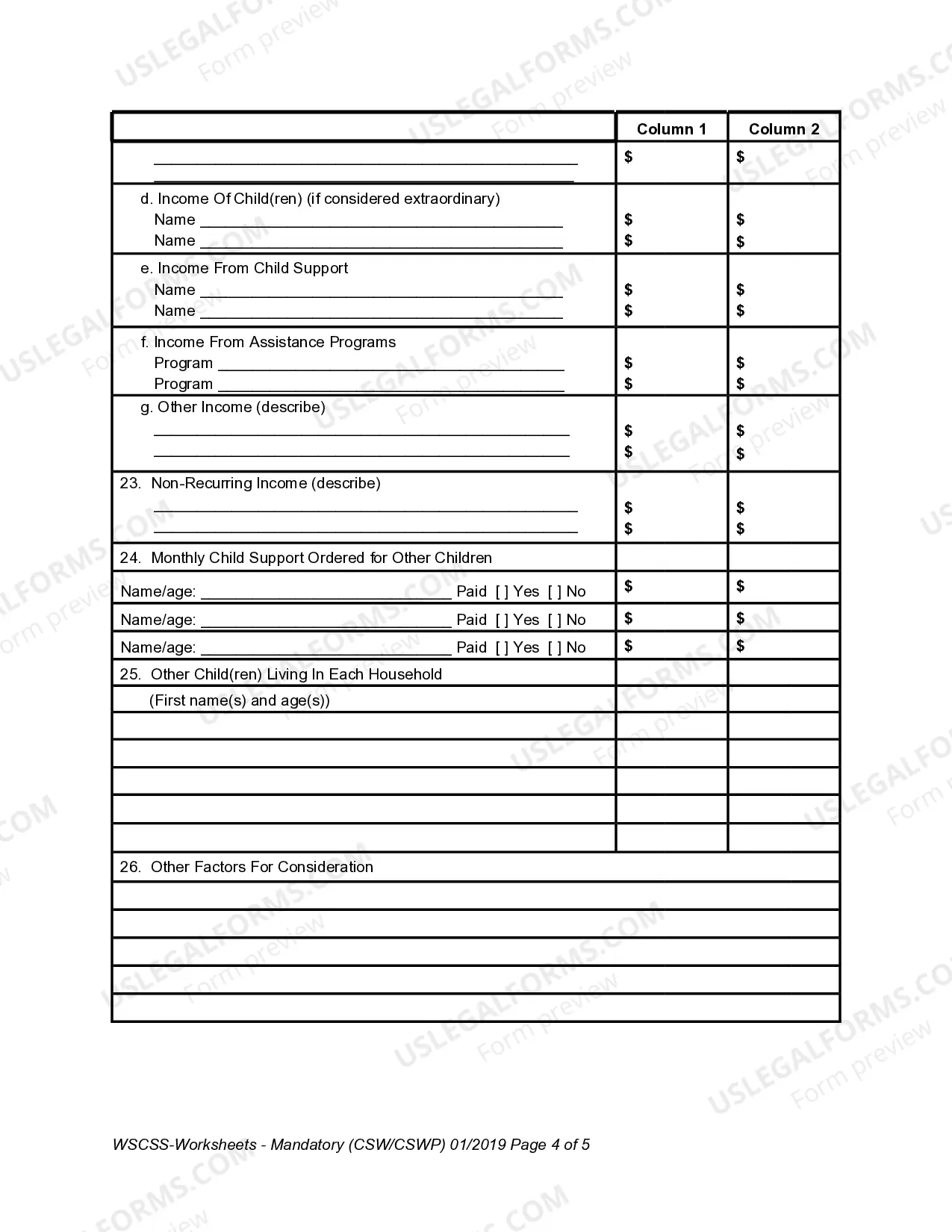 Preview Child Support Worksheets