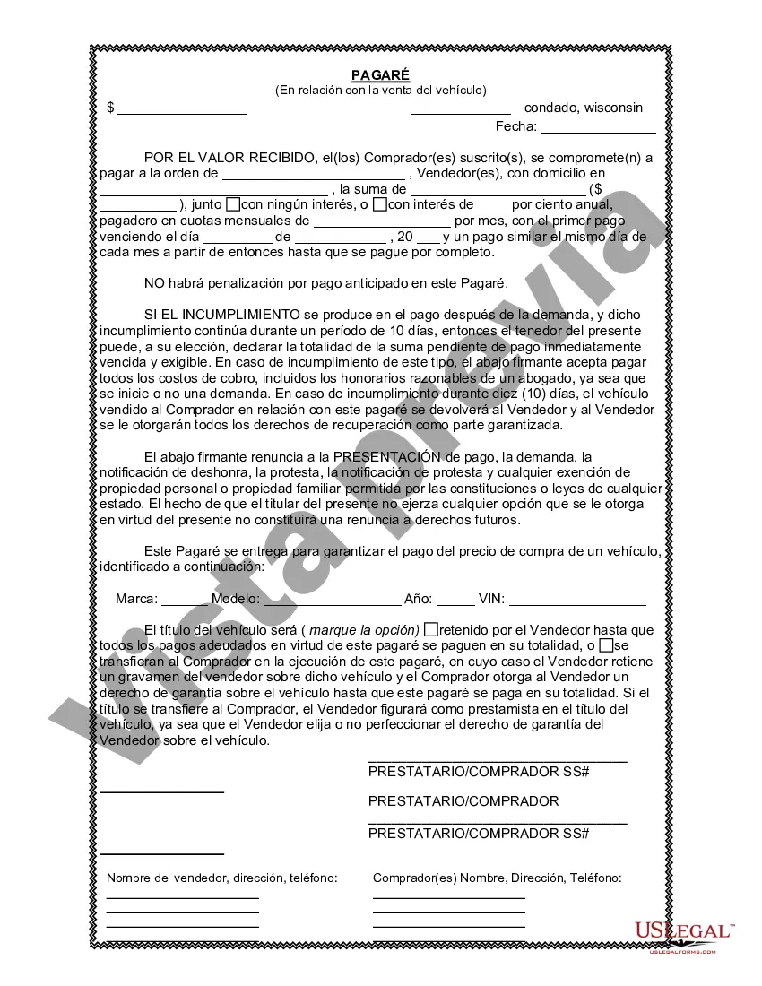 Preview Factura de venta de automóvil o vehículo, incluida la declaración del cuentakilómetros y el pagaré