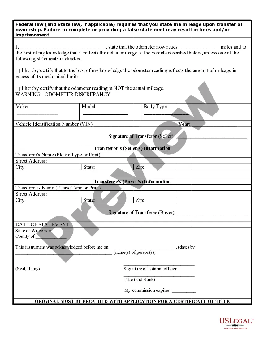 Preview Bill of Sale of Automobile and Odometer Statement