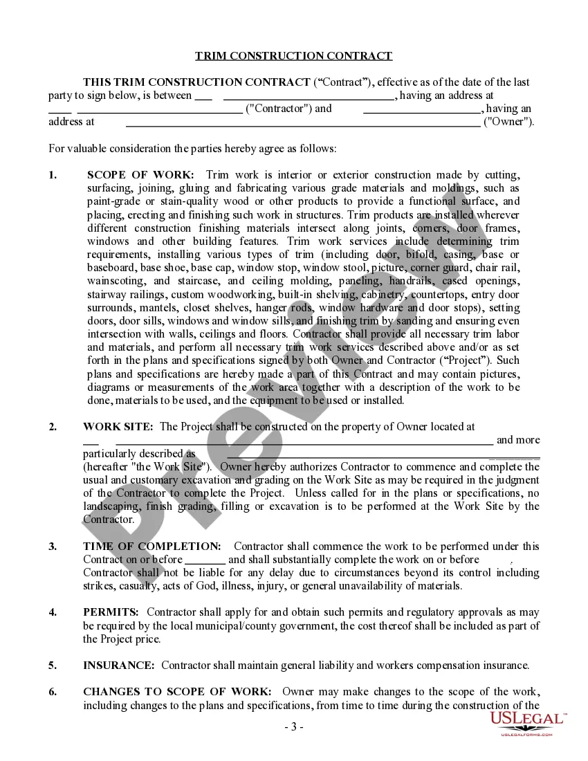 Preview Trim Carpenter Contract for Contractor