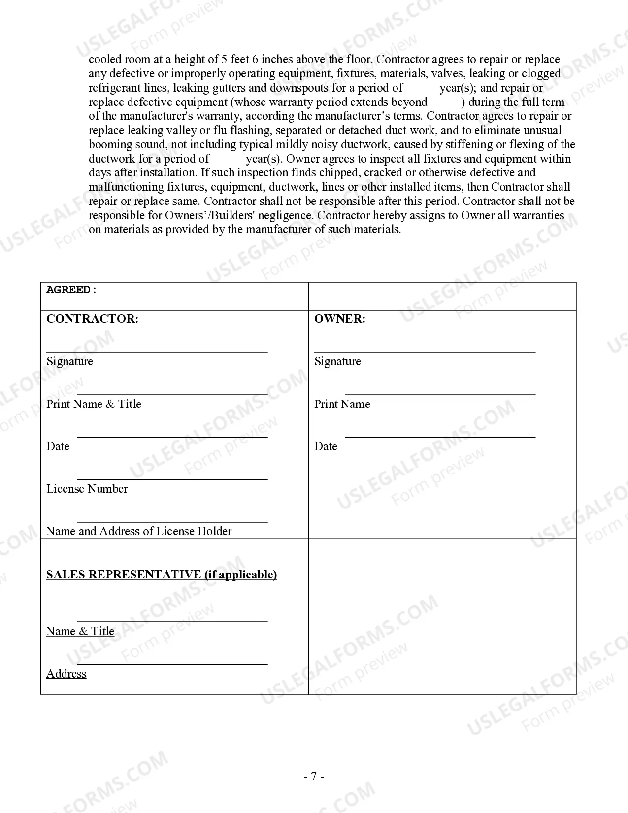 Preview HVAC Contract for Contractor