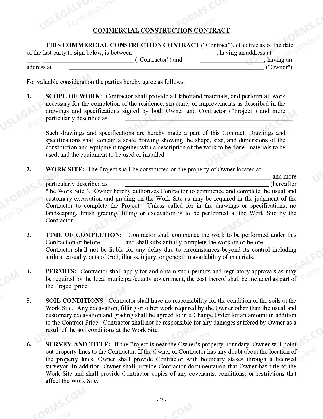 Preview Commercial Contract for Contractor