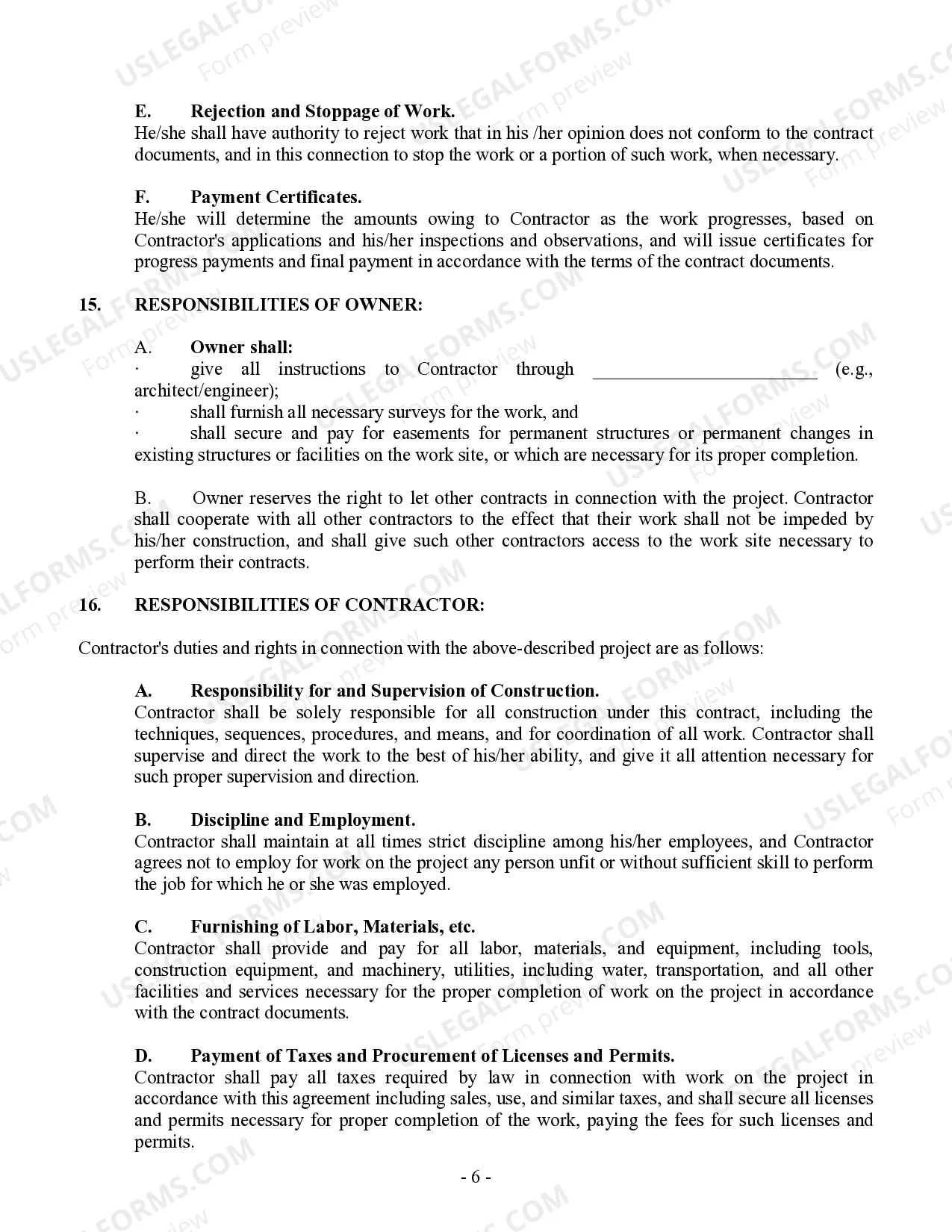 Preview Commercial Contract for Contractor