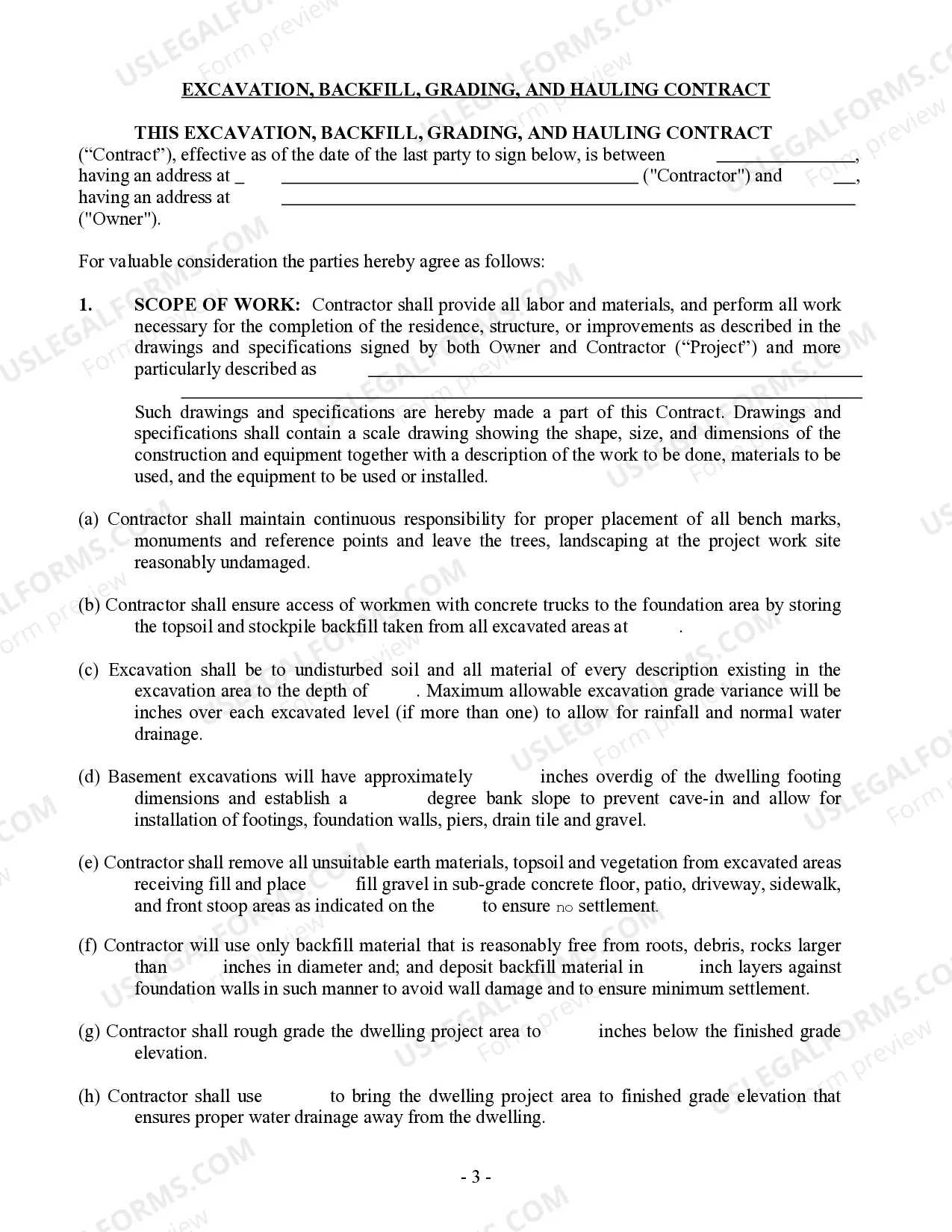 Preview Excavator Contract for Contractor