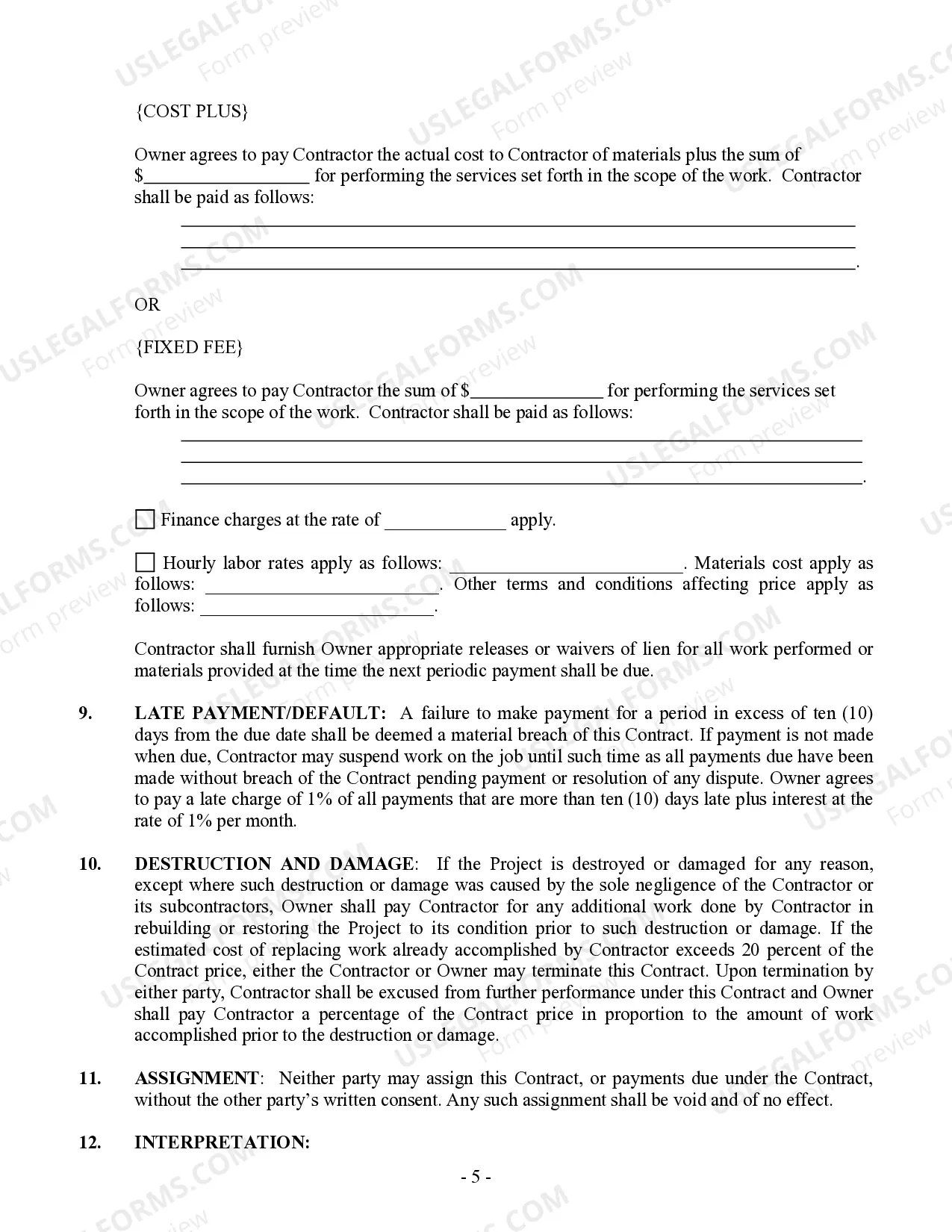 Preview Excavator Contract for Contractor