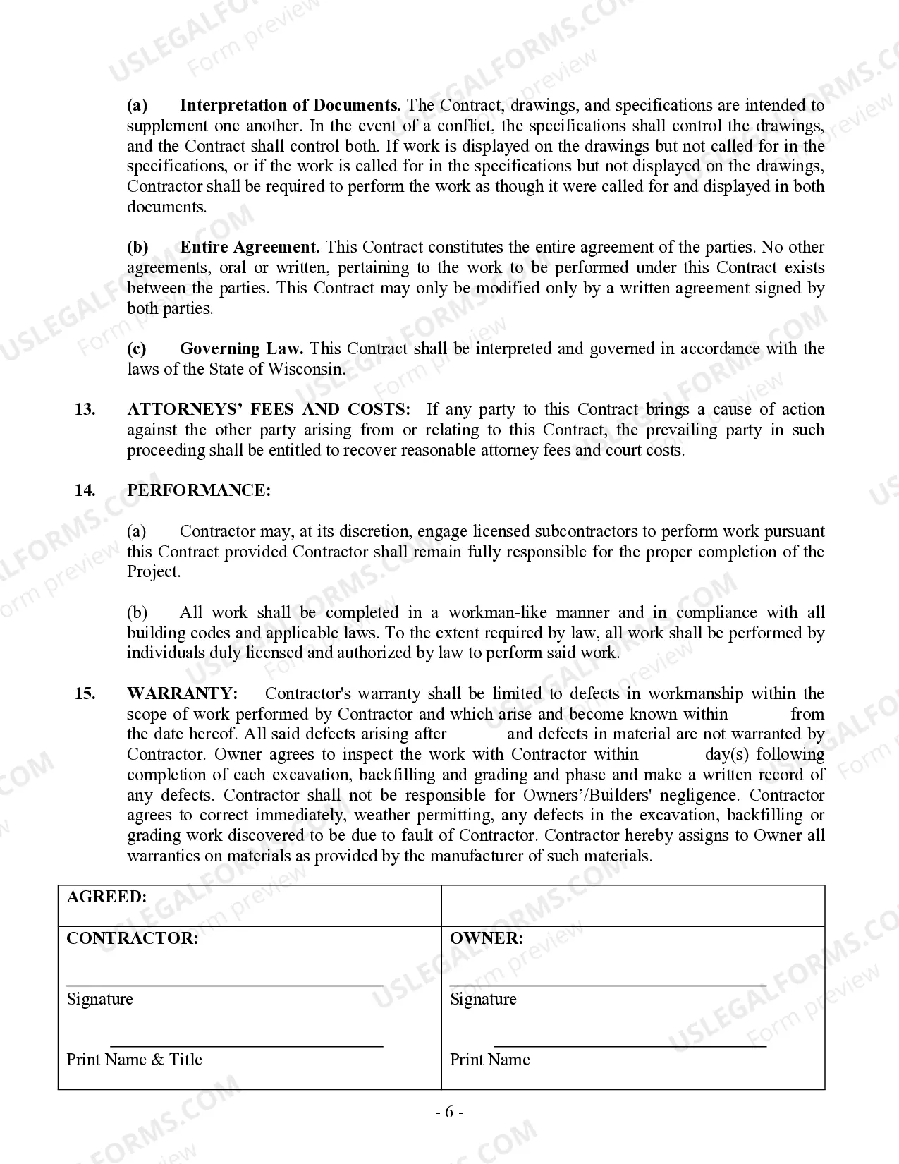 Preview Excavator Contract for Contractor