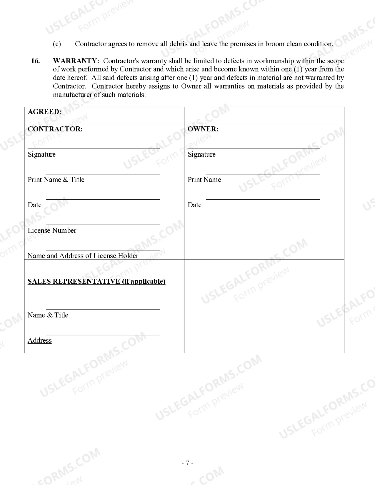 Preview Renovation Contract for Contractor