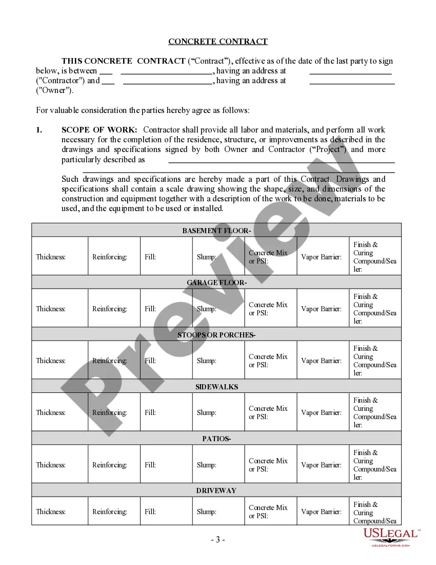 Preview Concrete Mason Contract for Contractor