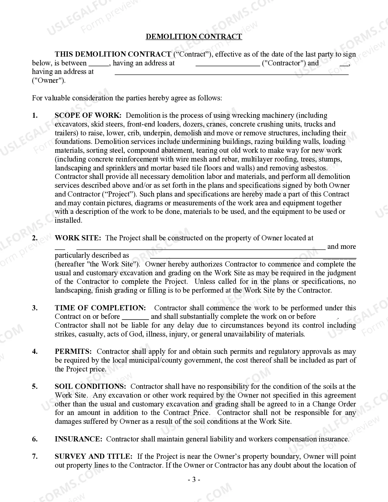 Preview Demolition Contract for Contractor