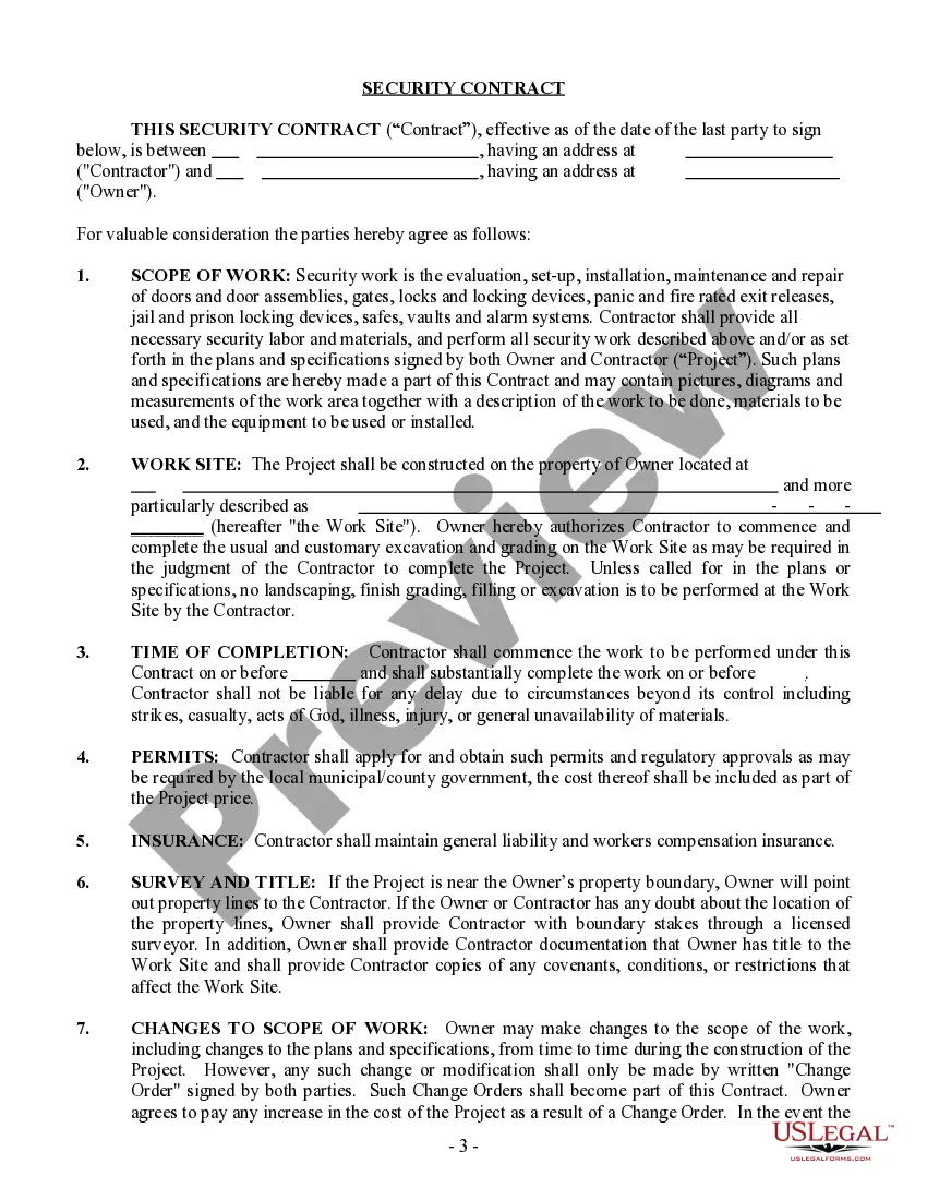 Preview Security Contract for Contractor