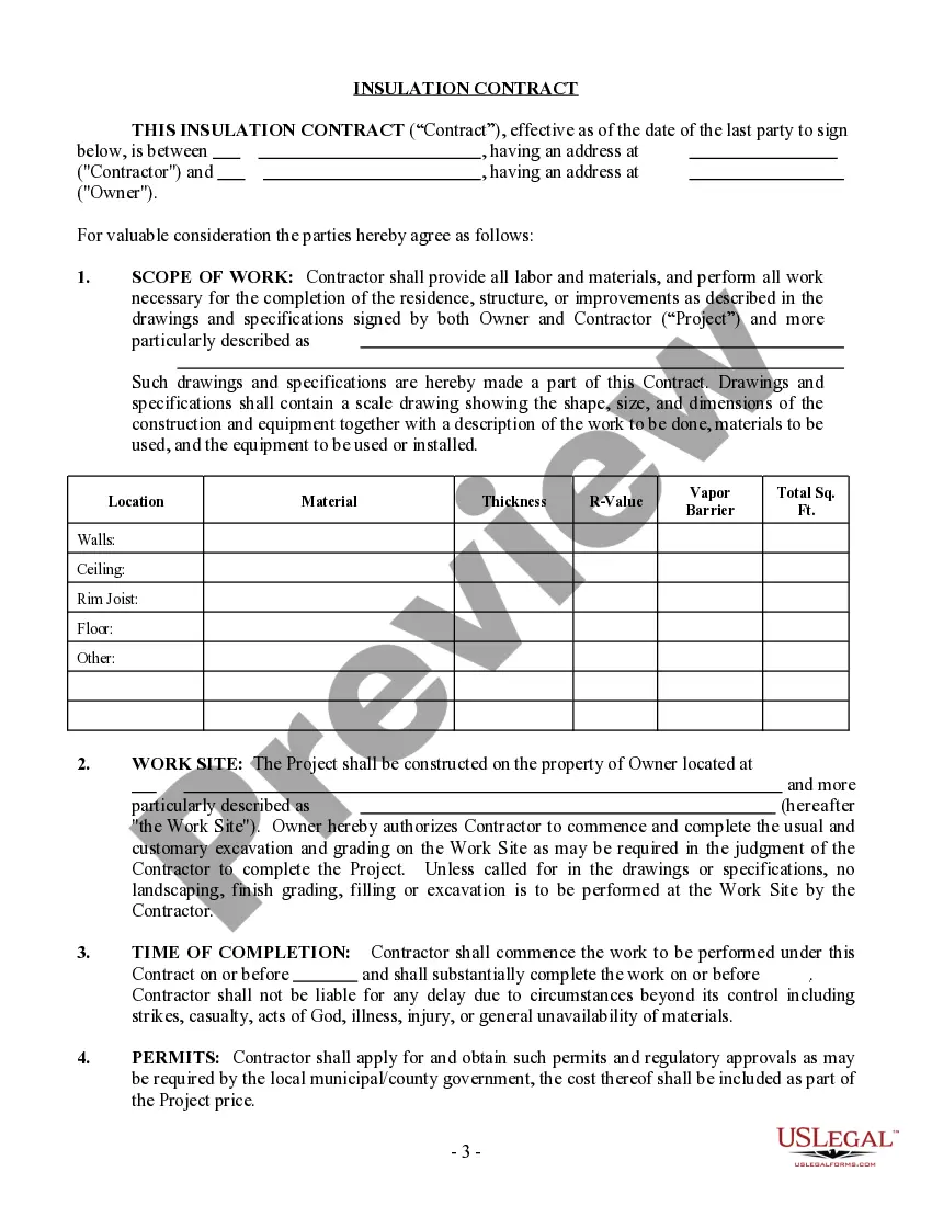 Preview Insulation Contract for Contractor