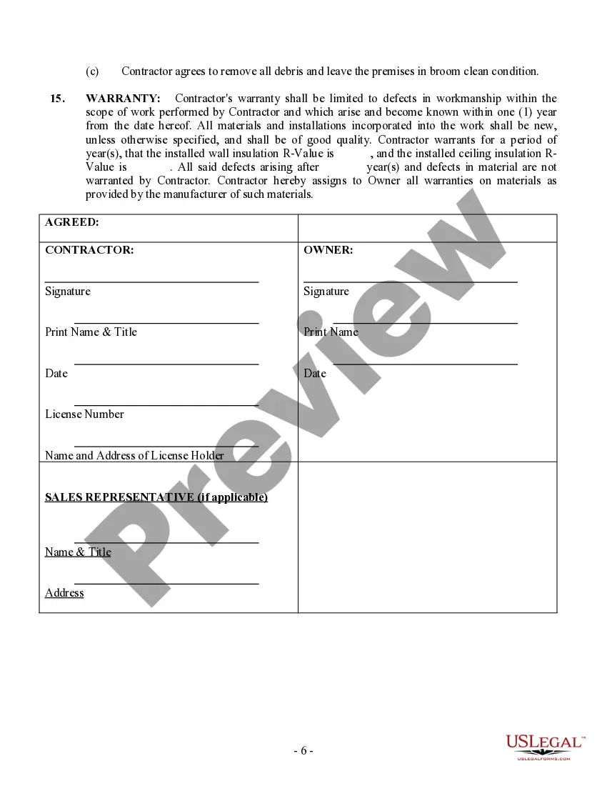 Preview Insulation Contract for Contractor