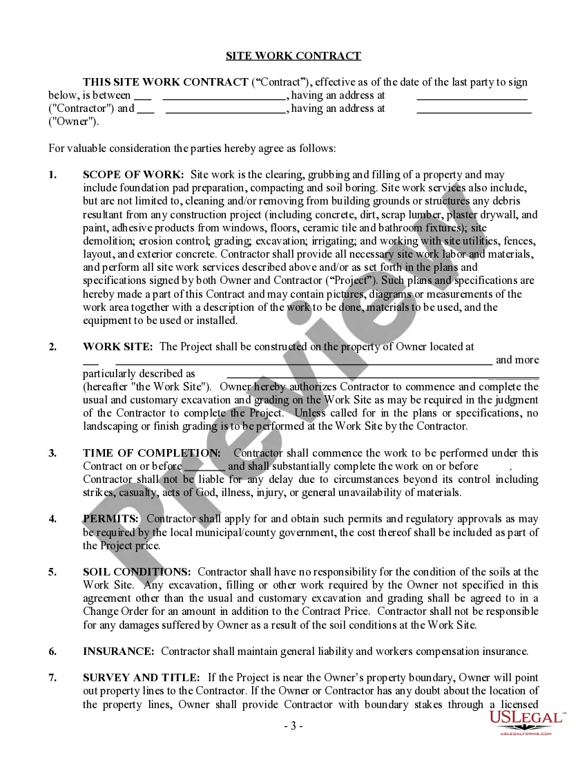 Preview Site Work Contract for Contractor