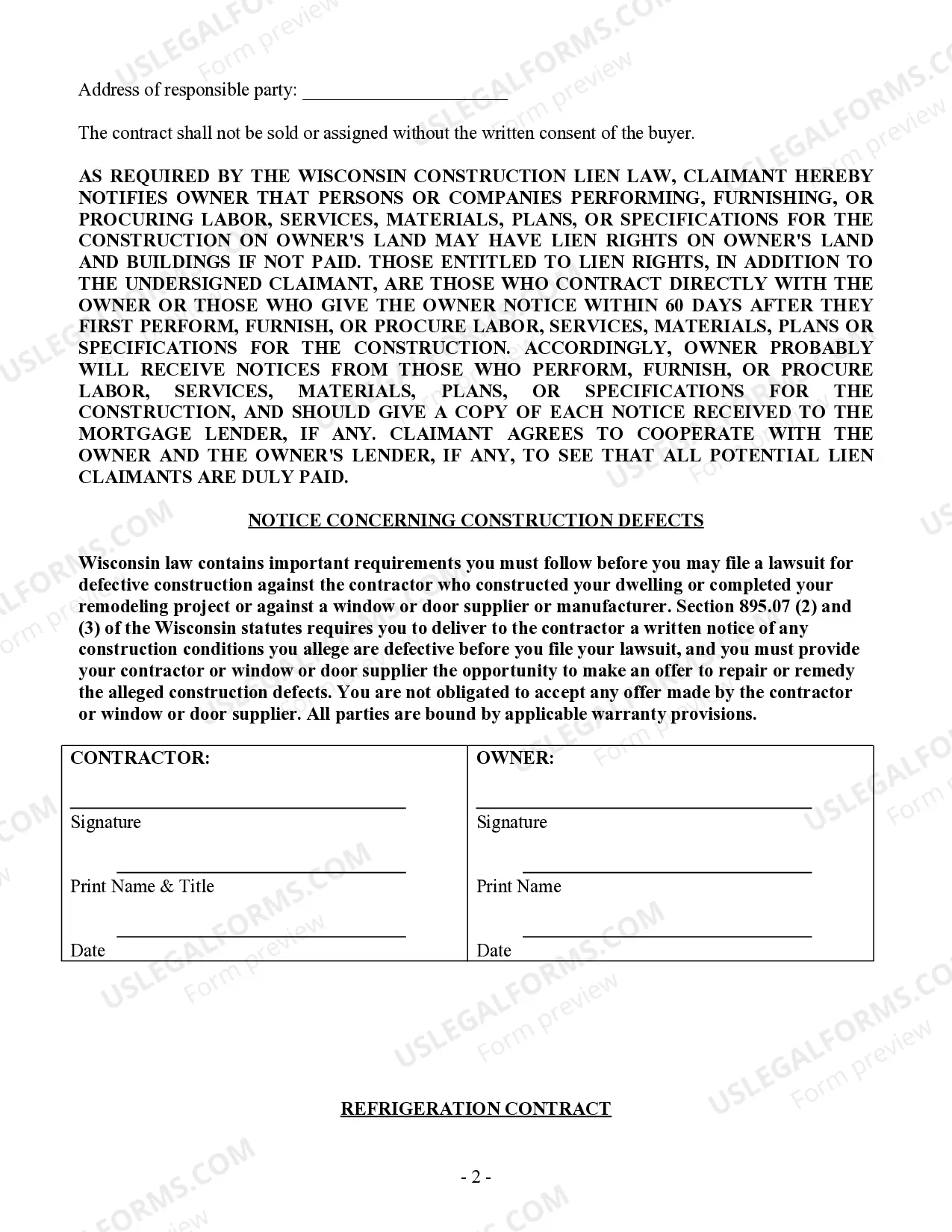 Preview Refrigeration Contract for Contractor