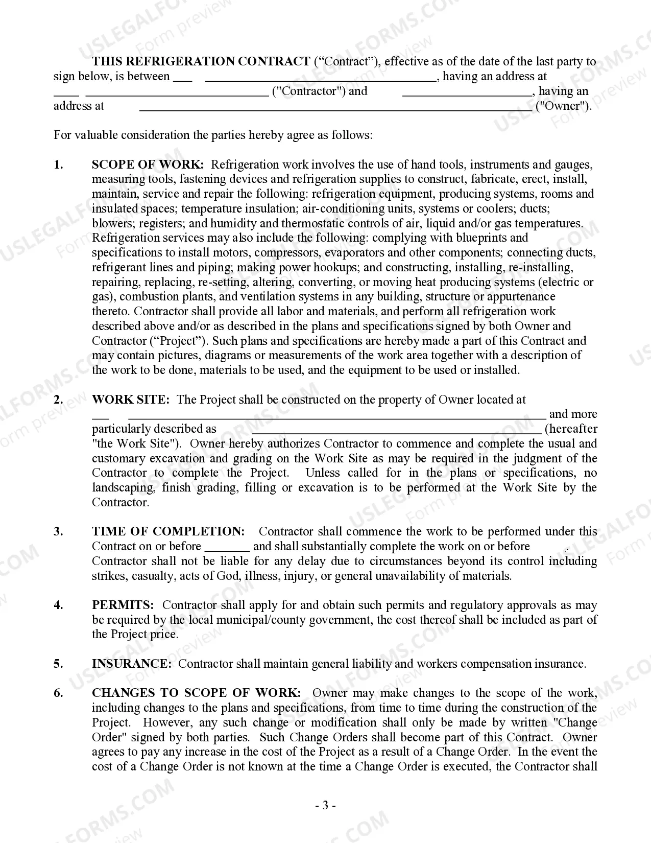 Preview Refrigeration Contract for Contractor