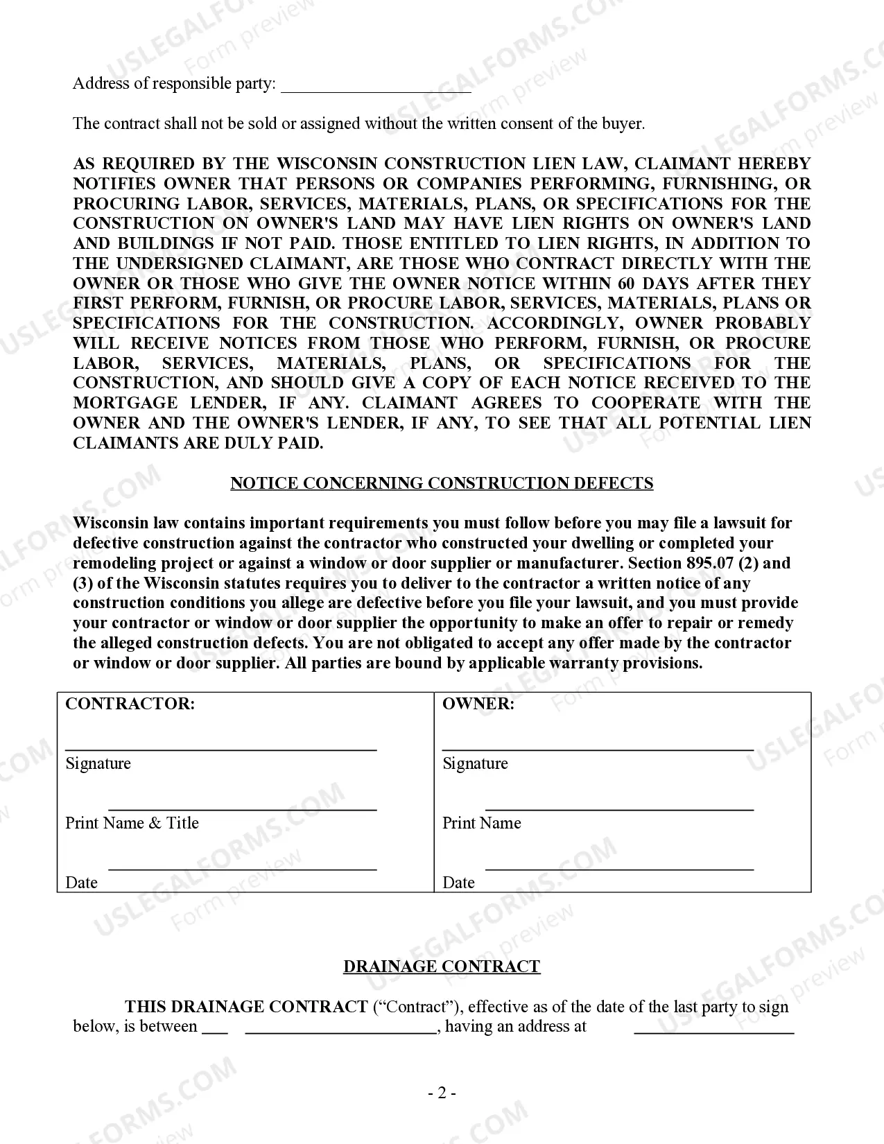 Preview Drainage Contract for Contractor