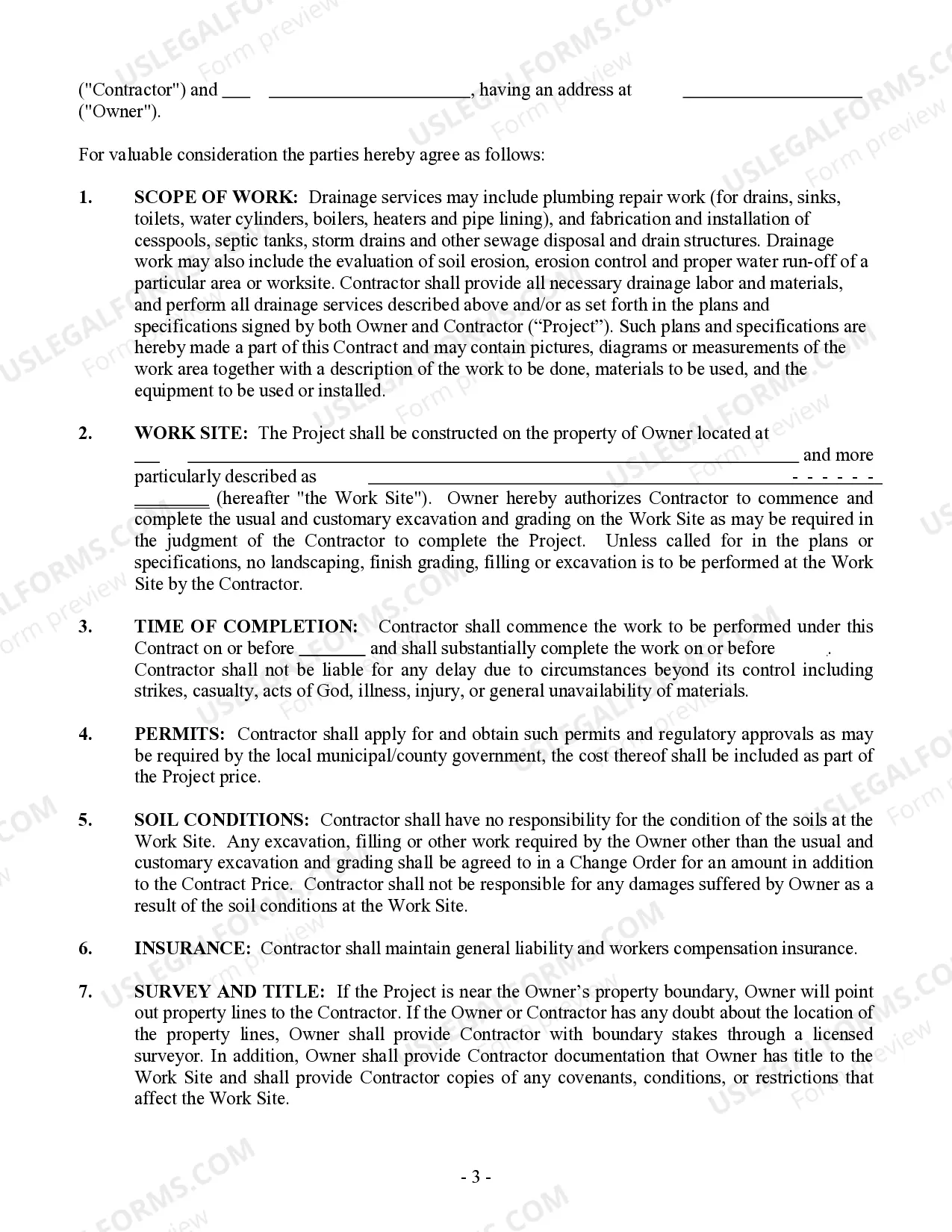 Preview Drainage Contract for Contractor