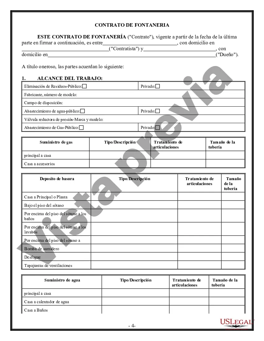 Preview Contrato de plomería para contratista