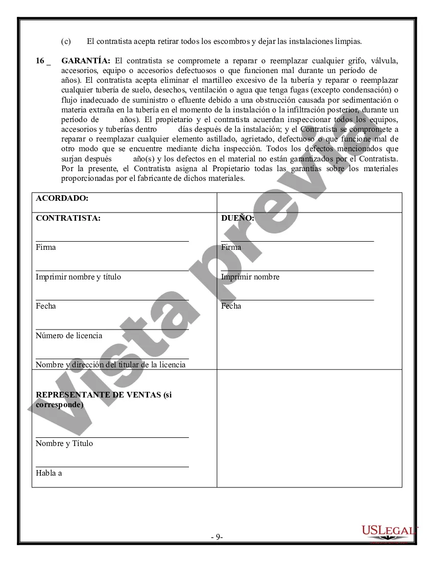 Preview Contrato de plomería para contratista