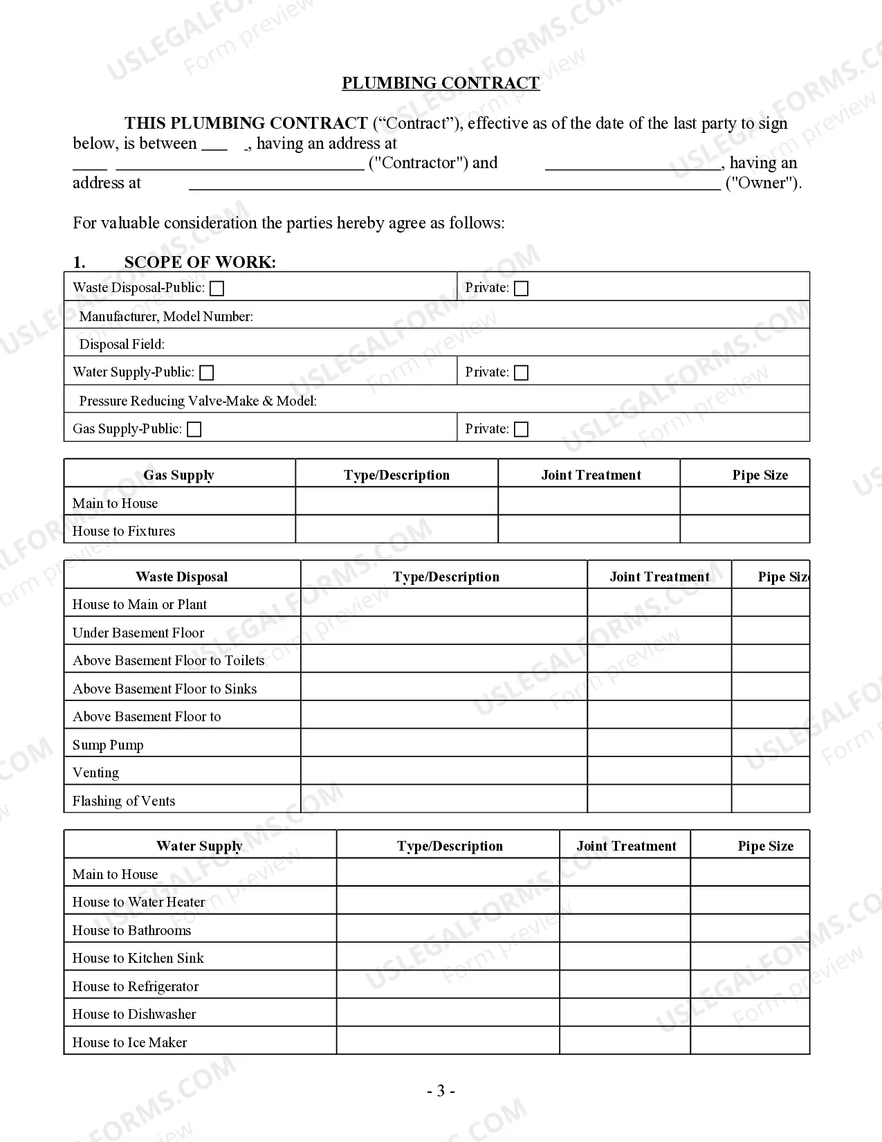 Preview Plumbing Contract for Contractor