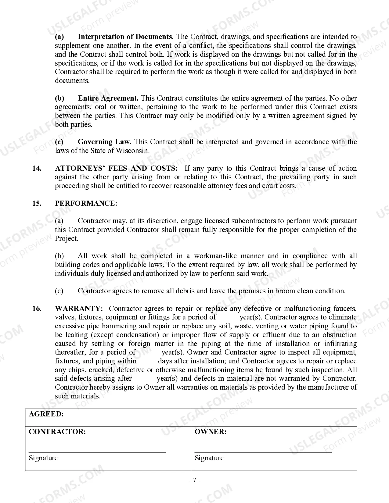 Preview Plumbing Contract for Contractor